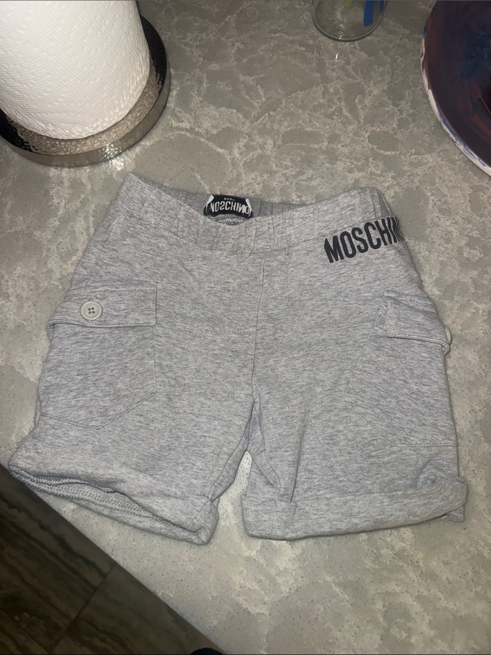 Moschino Light Gray Knit Logo Shorts
